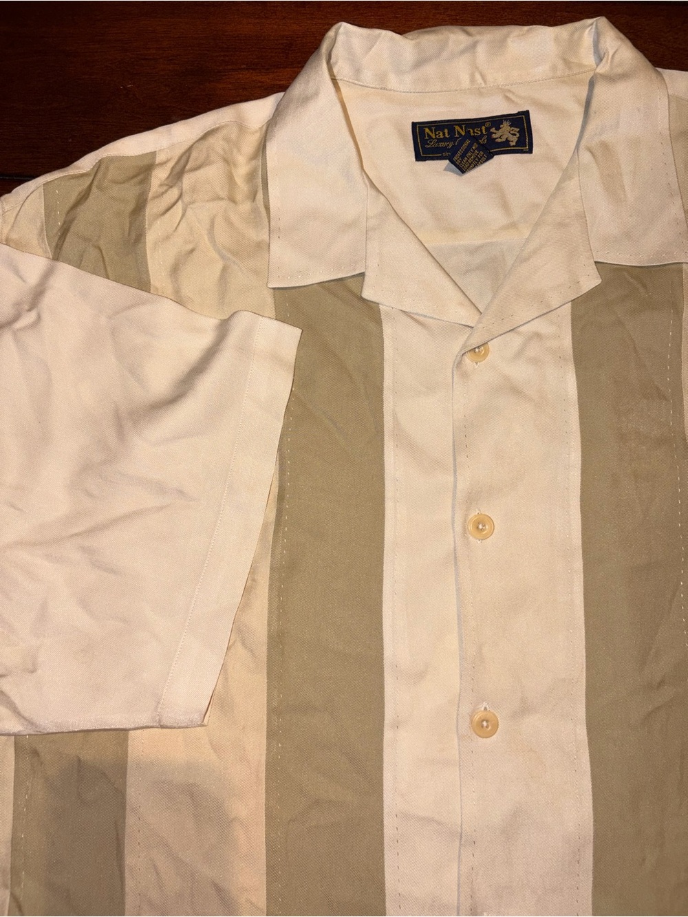 Nat Nast Luxury Originals Men’s XXL 100% Silk Striped Camp Bowling Shirt